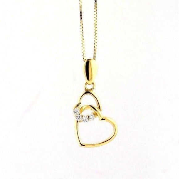 Solid 14K Gold Box Chain Double Heart Pendant Necklace//Box Chain Heart//Heart Pendant